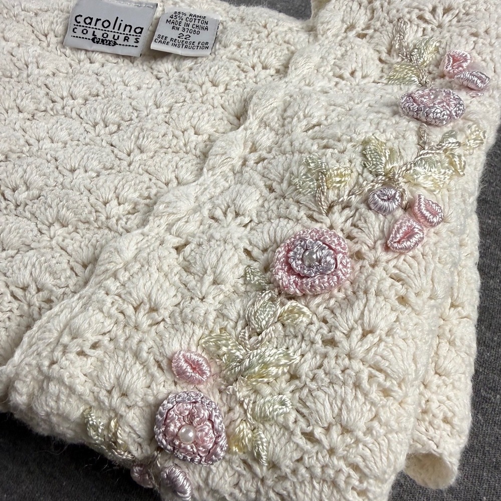 Carolina Colours Plus Cream Crochet Knit Floral Embroidered Cardigan Size 22